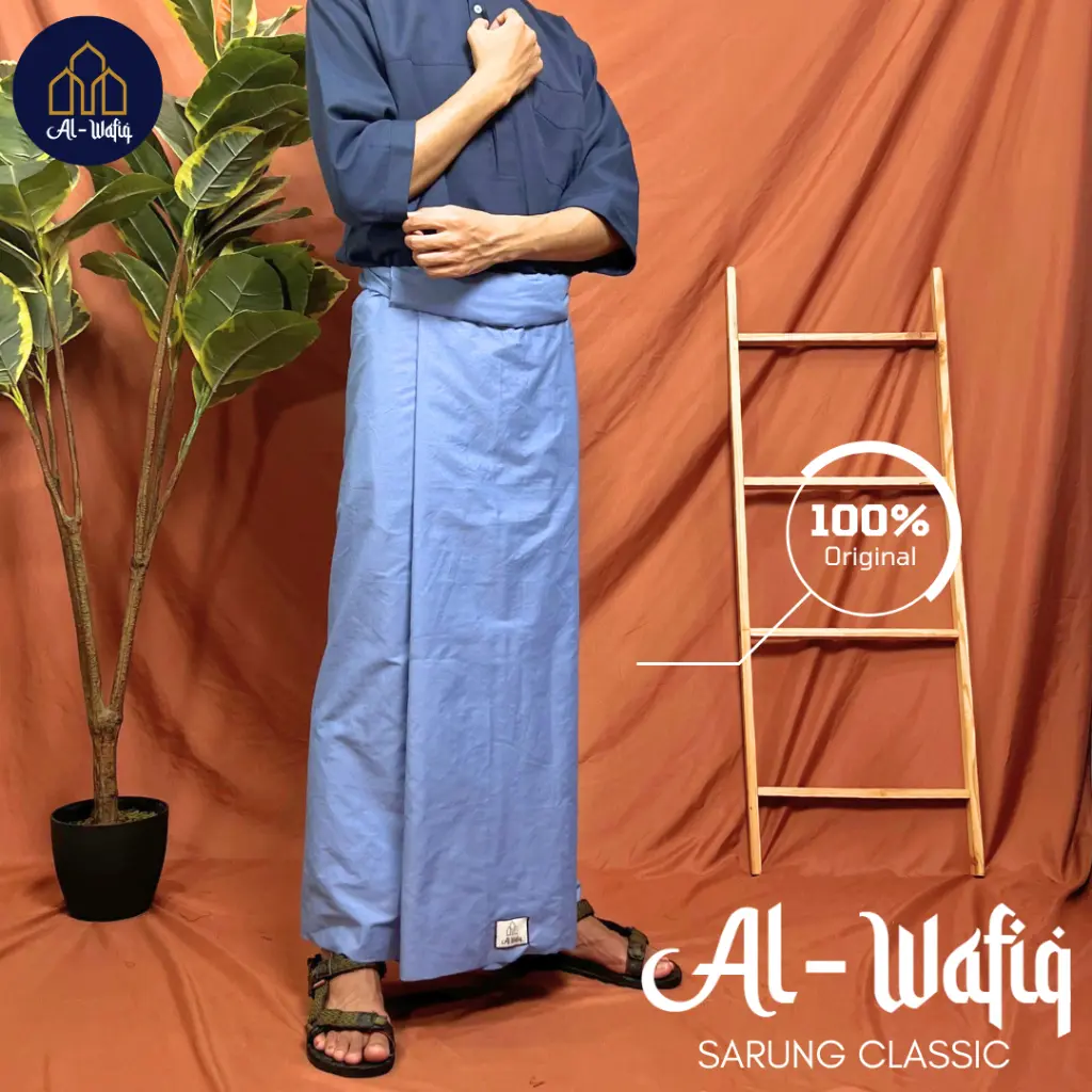 Sarung Hitam Polos Pria Muslim Dewasa Al Wafiq Bahan Teteron Rayon dan Katun Motif Polos Tenun Abu Biru Maroon Merah Navy Putih