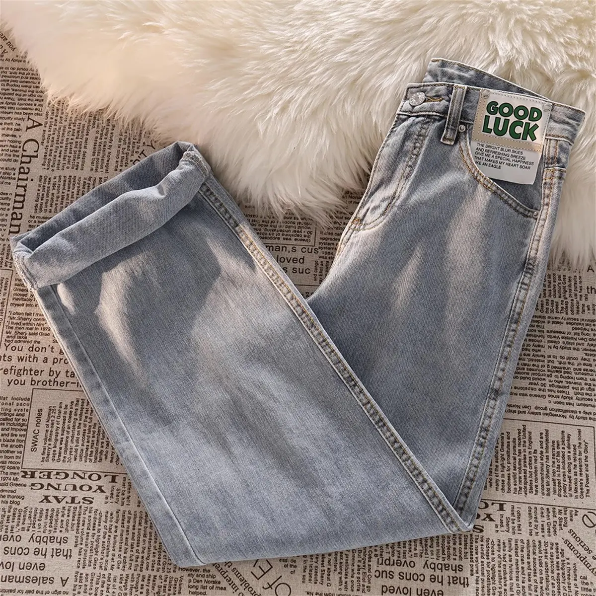 GOOD LUCK Korean Highwaist Kulot Jeans panjang wanita Loose（relpict）