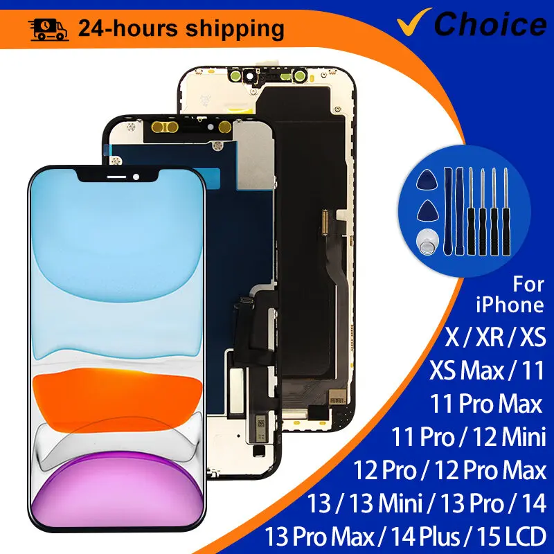 OLED, Untuk iPhone X, LCD Incell, Untuk iPhone XS, XR, MAX, LCD 11 Pro, Digitizer Skrin Sentuh, 12 Pro Max, 13 Mini, 14 Plus, Paparan, 15 Bahagian