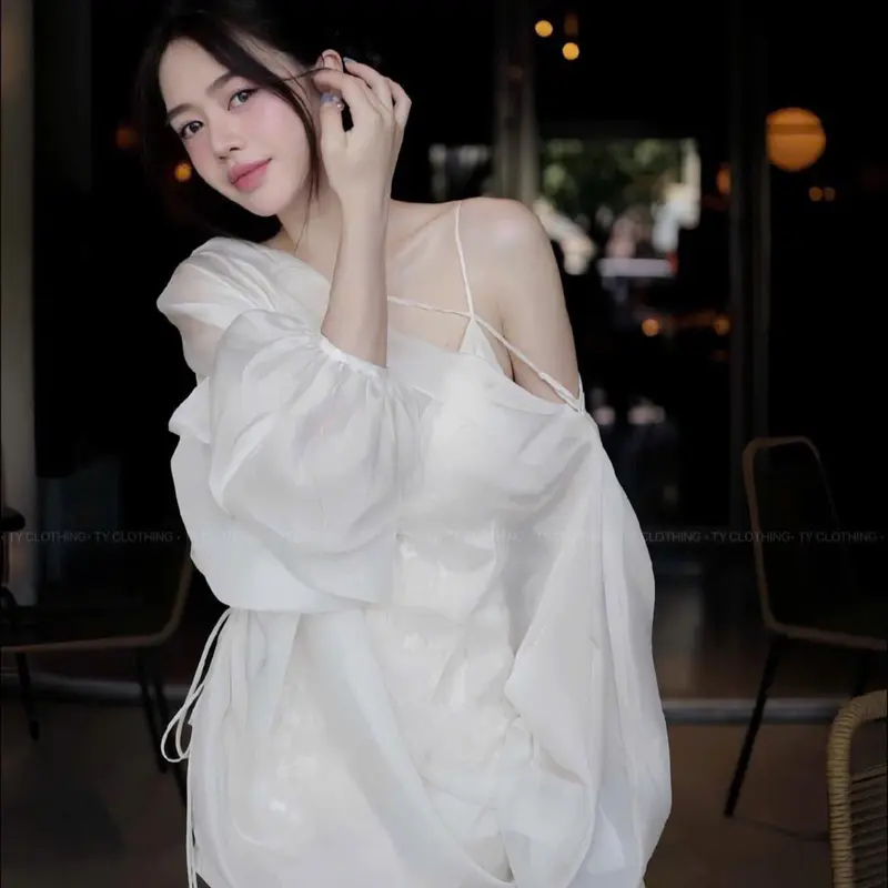 ￼[BeebeeStore] Set jumpsuit hai dây ren phối đầm lụa rút thân quyến rũ Nữ Women 0