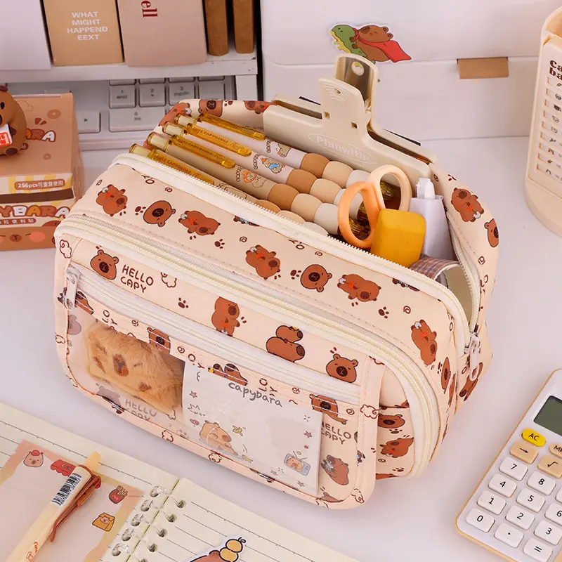 Hộp đựng bút Hello Kitty, Loopy hồng, Capybara dung tích lớn nhiều ngăn, túi bút đa năng, thiết kế dễ thương phù hợp cho học sinh sinh viên 3