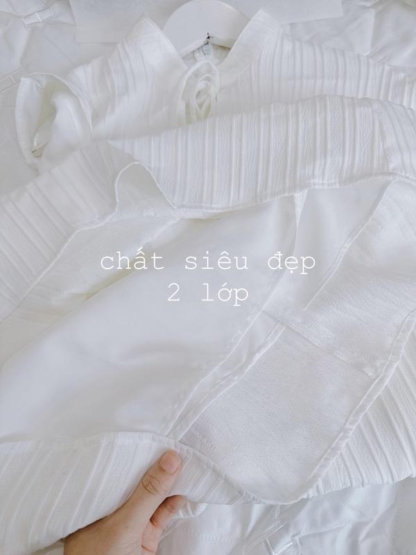 VÁY TRẮNG/ ĐEN DÁNG DÀI, TAY LIỀN CỔ TẦU DÂY BUỘC 2 LỚP [GÓI HỘP CHỈNH CHU] 4