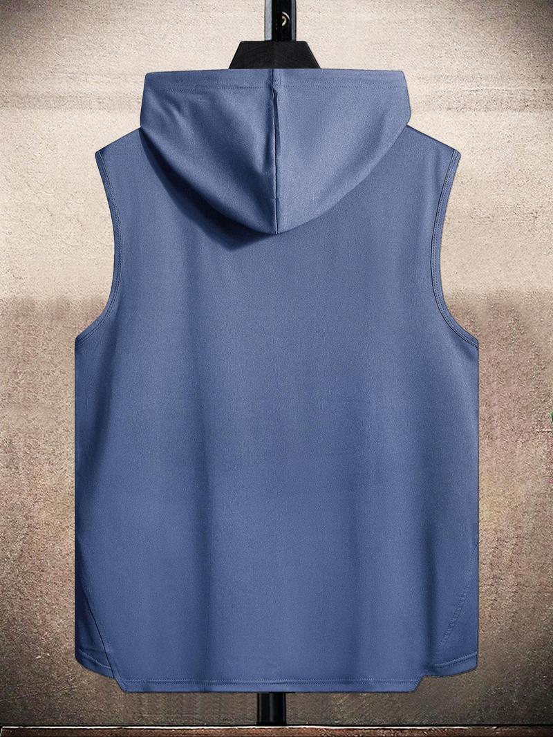 Product Introduction of Men's Solid Color Drawstring Asymmetrical Hem Hooded Tank Top, Regular Fit Casual Comfy Soft Fabric Sleeveless Top for Daily Wear, Menswear for All Seasons 5