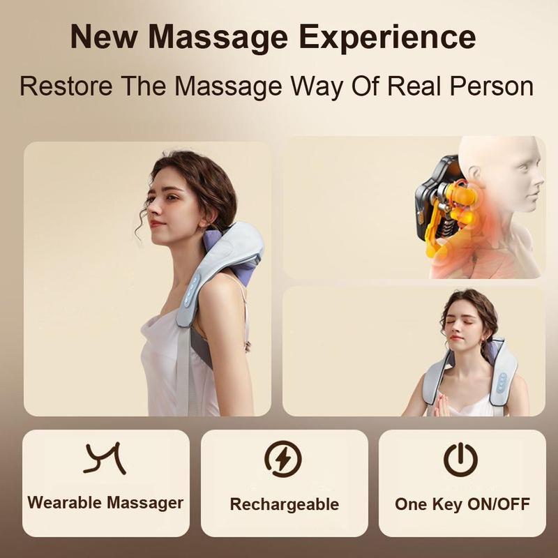 Neck & Shoulder Massager 3D Anthropomorphic Kneading Heating USB Rechargeable Electric Wireless Trapezius Muscle Cervical Massager For Neck, Back, Waist, Leg Massage, Stocking Fillers Gift 3