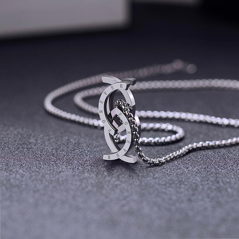 Dây chuyền nam nữ  thép không gỉ thời trang, Vòng cổ mặt nhẫn chữ cái biến hình cá tính, Unisex Trang Sức