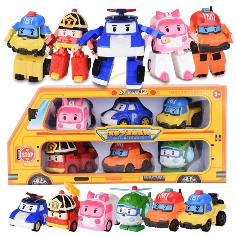 Bộ 6 ô tô Robot biến hình RoboCar Poli Đồ chơi mô hình ô tô cứu hộ loại lớn policar