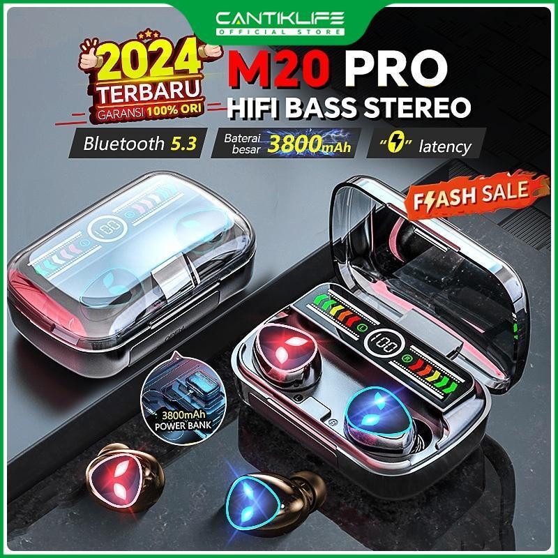 【BAGUS】TWS M20 Pro Wireless Earphone Bluetooth V5.3 TWS Gaming Headset Powerbank 3800mAh Nirkabel Tahan Air Hifi Suara Surround 360 Stereo Earbud Tampilan LED Display Headphone Dengan Mikrofon Panggilan HD Latensi Rendah 1