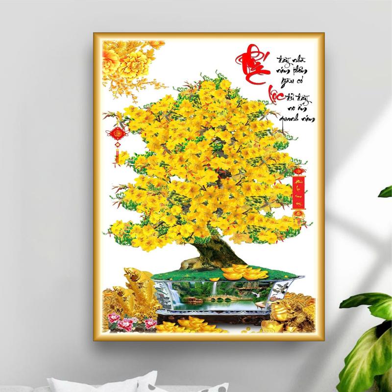 Tranh  phong thuỷ cây mai vàng DECAL dán tường hiện đại trang trí decor phòng khách phòng ngủ 