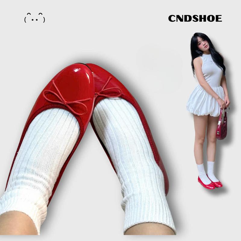 Cndshoe -Giày Búp Bê Đỏ Repet Red Ballet Shoes Cho Nữ Đế Bằng Bệt Nơ Màu Đỏ Đô Cherry flat baby balletcore Nhung Giày Bệt giày lolita