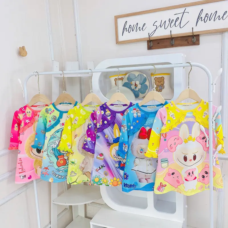 Bộ váy dài tay Cho Bé Gái 7-30kg-từ 7 tuổi trở xuống-Bộ Dài Tay In Hình Hoạ Tiết LABUBU, chất thun lạnh 3D Cho bé gái mềm mịn thoáng mát Có độ co giãn 4 chiều cho bé hoạt động thoải mái dành cho bé cao dưới 1m5 set baby mềm 6