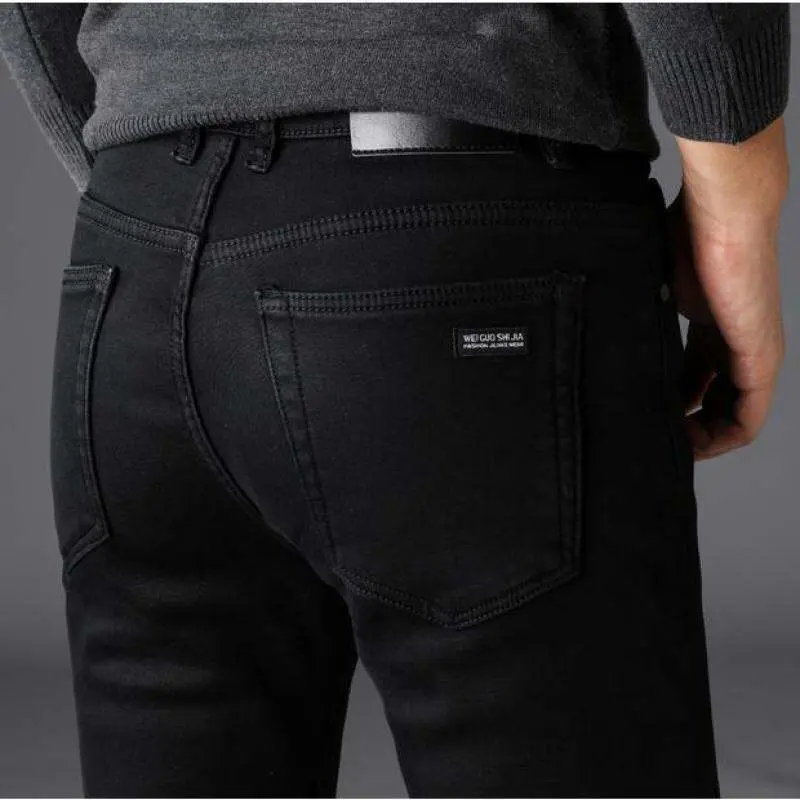 2023 Men's Stretch Black Jeans Classic Style Business Fashion Pure Slim-fit Denim Pants Male Casual Trousers Menswear Decoration carpenter  pants Fabric Pocket