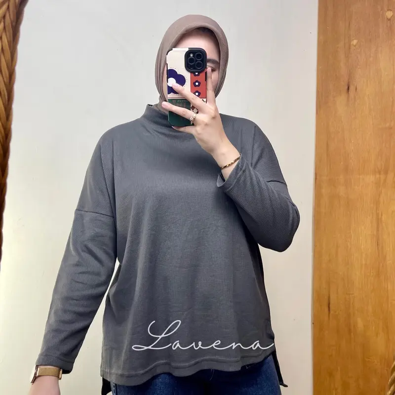 Noura Knit - turtleneck longsleeves waffle knit kaos wanita 0