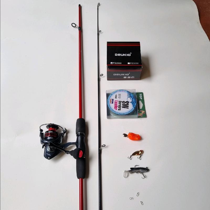  combo cần lure giá rẻ máy đứng deukio fs2000 cần đỏ 1m65 1m8 2m1 Đi Câu Fishing 