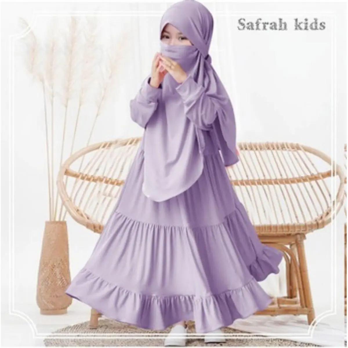 cadar anak Gamis Muslim Anak Free Jilbab Cadar usia 3-8 tahun baju panjang syari gaun Lembut Atasan Dress Tanggung
