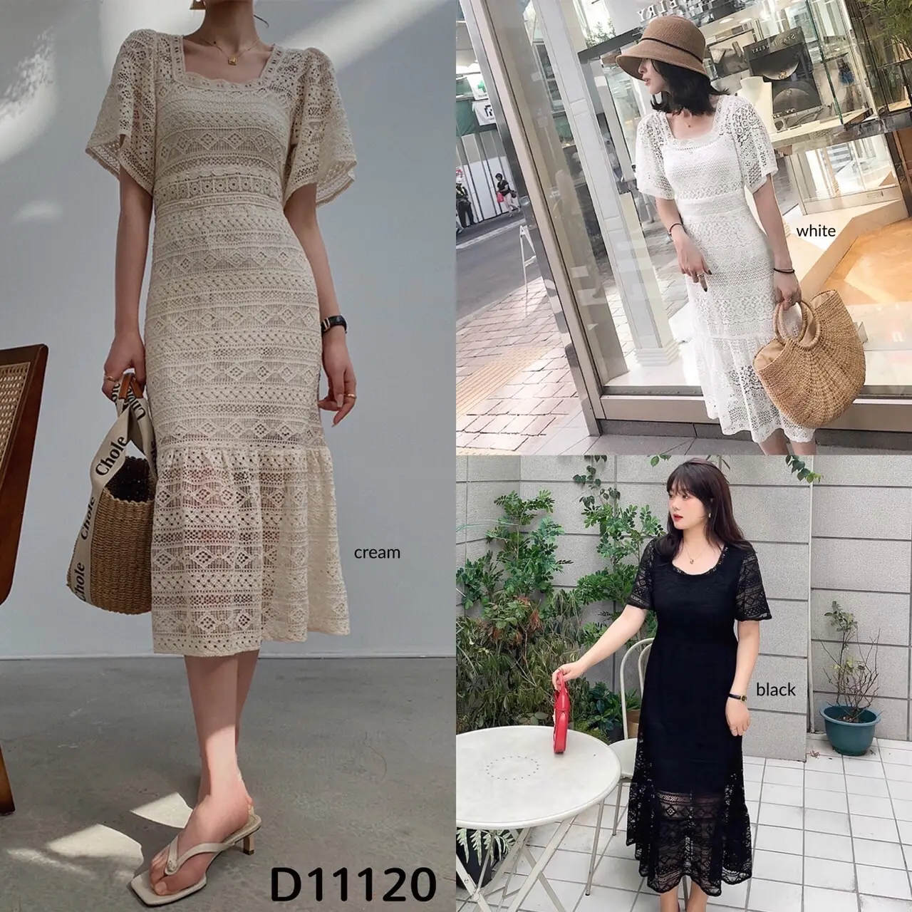 D11120 Stephanie Square Neck Lace Dress