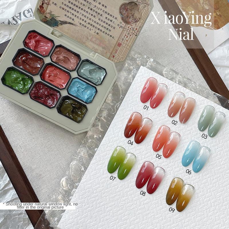 Bộ Gel Sơn Móng Tay Đánh, 9 Màu / bộ, Tấm Màu Vuông Mini, Phấn Má Hồng Gradient Kẹp Móng Tay Keo Trị Liệu