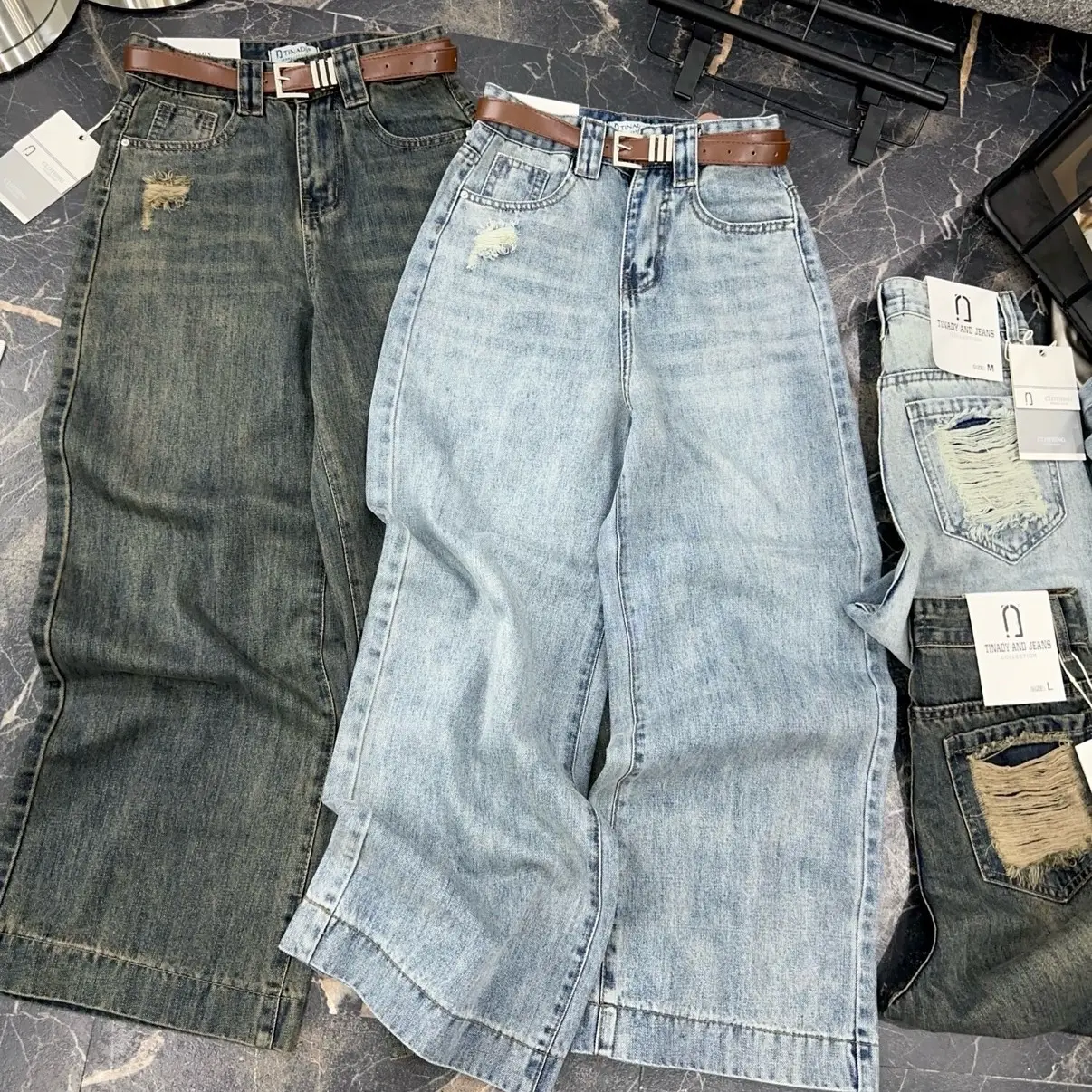 Quần jeans ống suông lỡ túi rách cao cấp QC