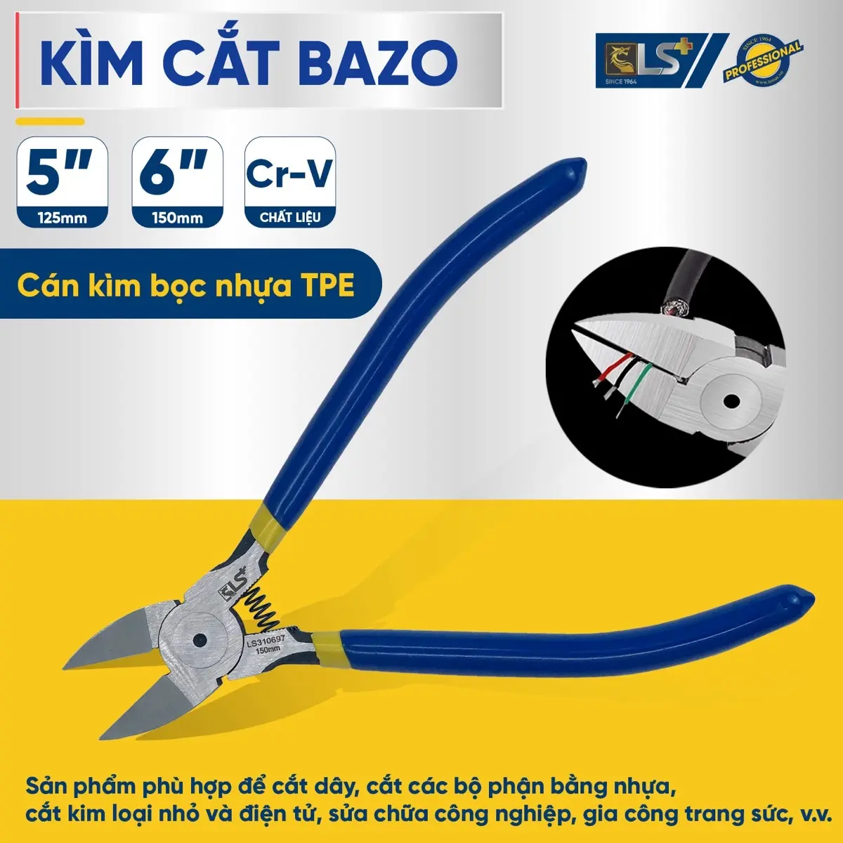 Kìm cắt bazo,cắt nhựa,cắt dây điện kim anh tools