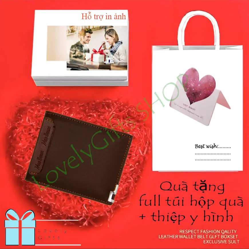 Ví da nam có khóa kéo - Quà noel/ Quà giáng sinh cho người yêu/ Set quà tặng Noel/Quà tặng lưu niệm/Quà tặng sinh nhật cho nam giới/ Quà valentine - FULL TÚI HỘP Y HÌNH + THIỆP + HỖ TRỢ IN ẢNH Wallet Hình Chữ Nhật