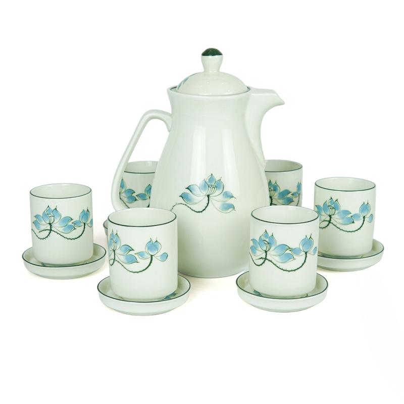 Bộ Bình Nước Sứ Men Kem Vẽ Tay 1,5 L Nhiều Mẫu Cốc Uống Nước Sứ Bát Tràng Làm Quà Tặng Cao Cấp