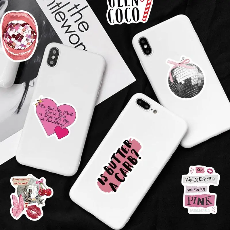 Pink Themed Sticker, 50pcs/set Cute Cartoon Sticker, DIY Decorative Sticker for Phone Case, Computer, Guitar, Bag, Water Cup, Scrapbook, Screen Protector 5