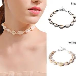 Kalung Etnik Manik Kerang Bohemian Unik Style Hitam Putih Rantai