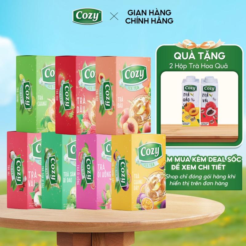 Trà Cozy Hoà Tan Ice Tea Gồm Đào, Dâu, Vải, Chanh Dây, Sâm Bí Đao, Chanh,