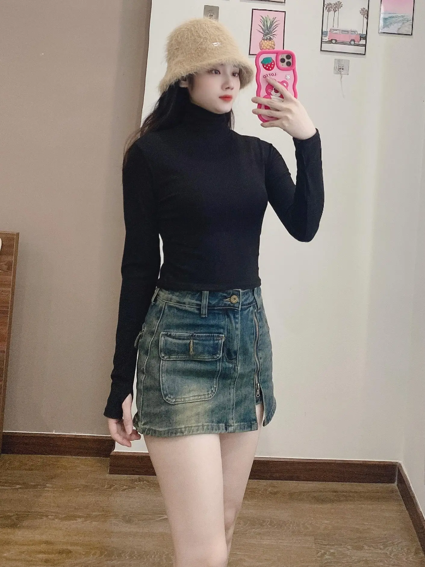 ÁO THUN GÂN CỔ LỌ CROPTOP TAY DÀI BODY NỮ
