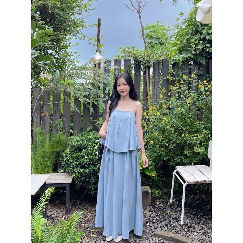 Set Đồ Nữ Áo Hai Dây Xếp Li Phối Chân Váy Dài [Một Mẩu House]