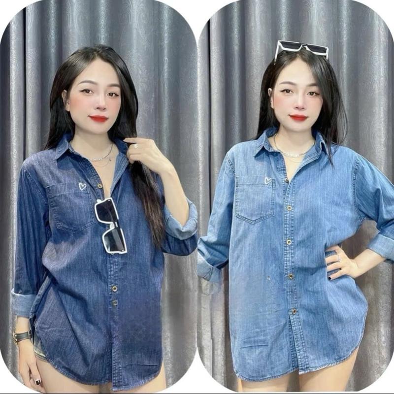 Áo Sơ Mi Nữ Jean Bò Chất Mền Mát Đường May Kỉ Form Rộng - Áo Jean Bò Hoạ Tiết Thêu Phong Cách Hàn Quốc Top Women Shirt áo  peplum áo  ren địu trắng đa năng đễ thương