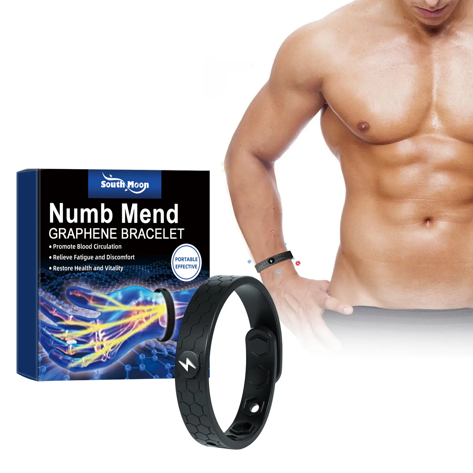 South Moon Numb Mend Graphene Bracelet Men Bracelet Health Energy Bangle Relieve Dizziness Discomfort Physical Help Easily Strengthen Overall Circulation System (1pcs)