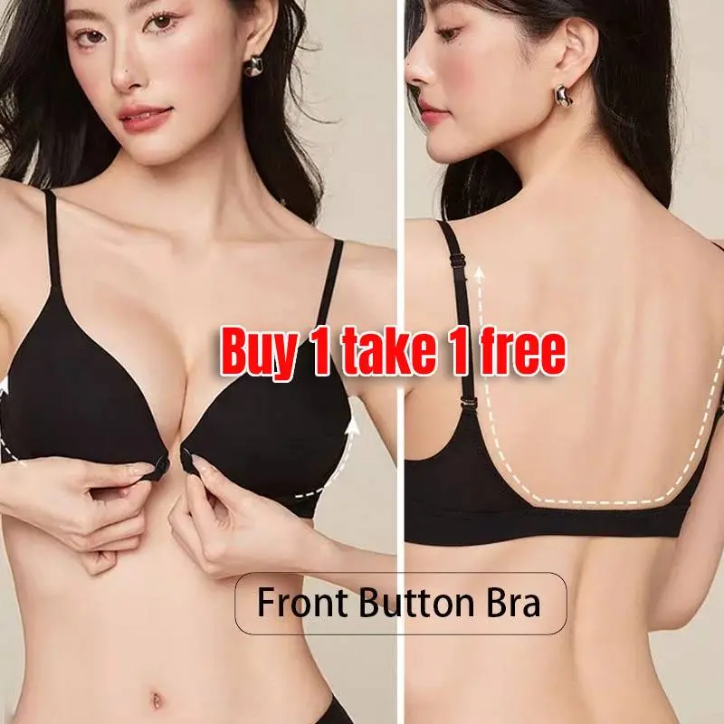 2pcs Front Closure Sexy Girl Bra Fashion Backless Women's Wireless Push Up  Lingerie Comfort Smooth Seamless Underwear Female Bralette SAS