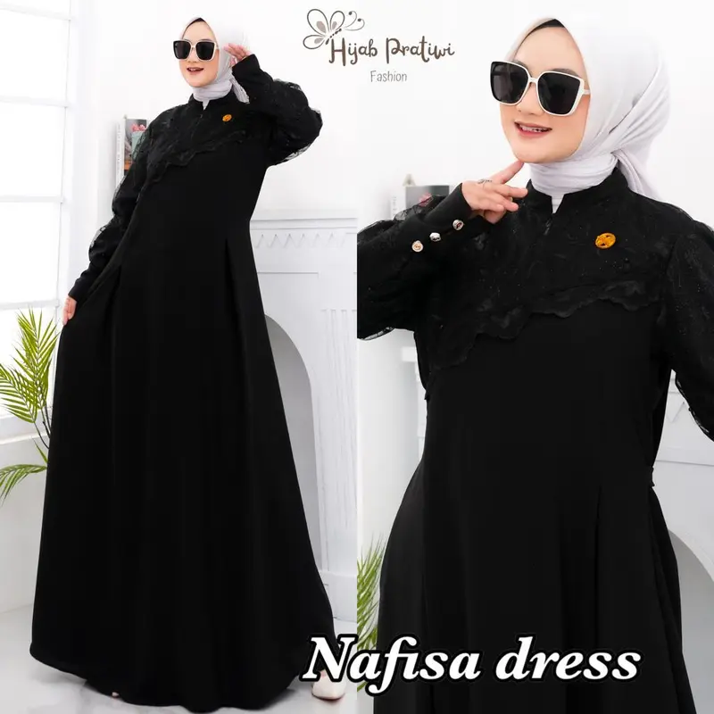 Nafisa Dress Gamis Terbaru 2023 Viral Gamis Brokat Kondangan All Size Muslim Wanita Lebaran Pesta Syari Dewasa Remaja Crinkle 5