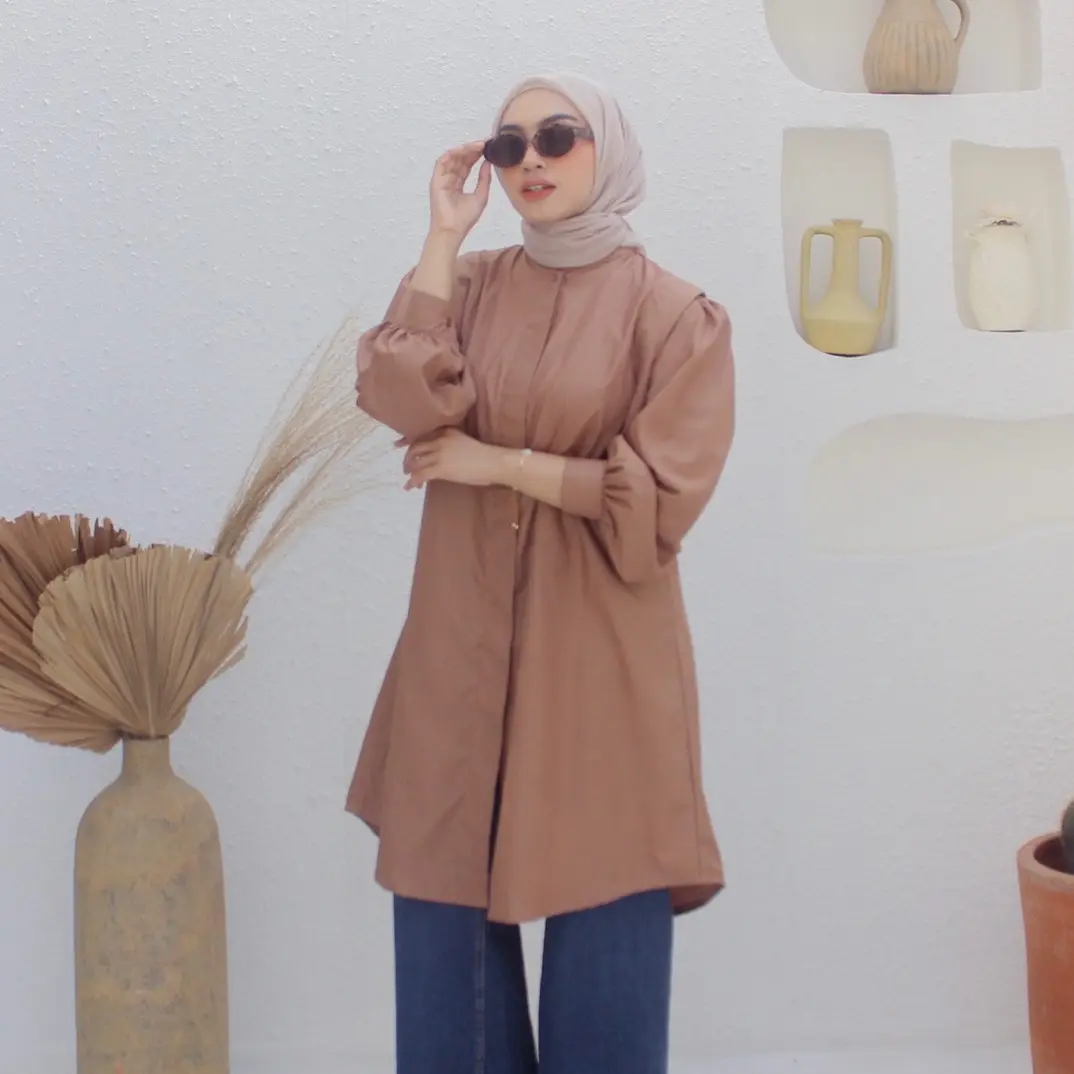BY LFAZ Nara Tunic LD130 JUMBO | Tunik Kerja - Kondangan Katun Premium Basic  Atasan  Wanita Kancing Muslim Panjang Balon Soft