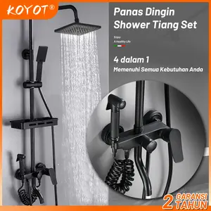 KOYOT 4 Dalam 1 Shower Kamar Mandi Full Set Panas Dingin Persegi Hitam Matte dengan Mixer Panas Dingin 4 Ways / Jet Shower / Hand Shower Mandi / Kran Panas Dingin / Kepala Shower Mandi / Tempat Sabun Shower Kamar Mandi Satu Set