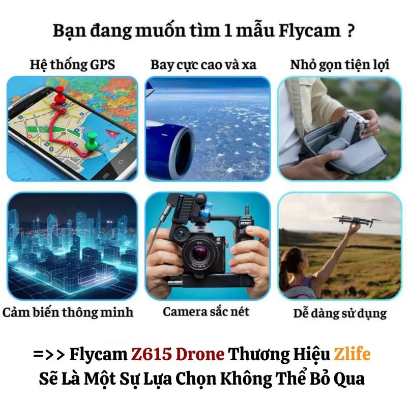 Máy Bay Flycam Z615 Drone Hiệu Zlife, Camera Full HD Quay Phim Chụp Ảnh, Định Vị Vệ Tinh GPS 5G, Động Cơ Không Chổi Than, Thời Gian Bay 10 Phút/Pin, Phù Hợp Cho Các Bạn Đang Tập Bay Silicone, Có Đèn Trợ Sáng Bay Ban Đêm 1