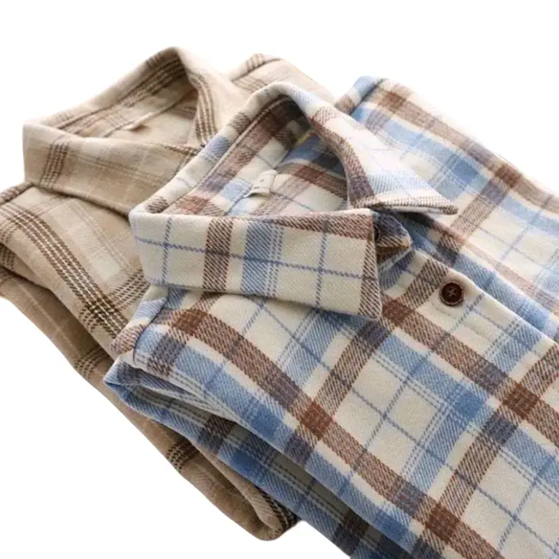 Kemeja flanel wanita distro Unisex lengan panjang Casual Kain Lembut Motif Kotak Surfing Nyaman Tangan Semi flannel 0