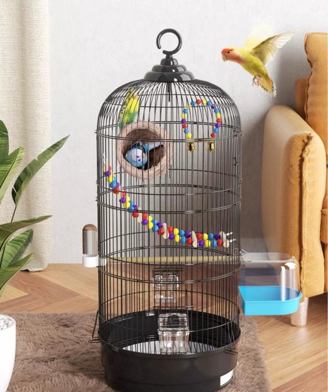 Lồng chim tròn kích thước 34x34x74cm cho vẹt lovebird chào mào yến hút mật khướu nghiểng
