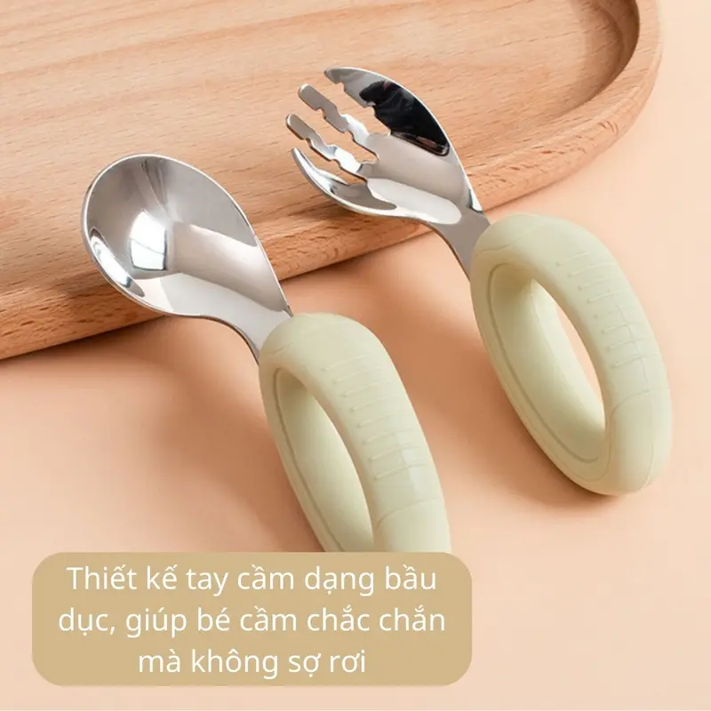 Set Thìa Tập Xúc Cong An Toàn Cho Bé, Đầu Thìa Dĩa Cong, Tay Cầm Silicone Cao Cấp, Dùng Được Trong Máy Rửa Bát 8