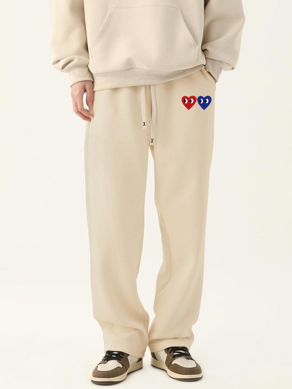 Men's Heart Print Pocket Drawstring Waist Sweatpants, Regular Fit Straight Leg Pants for Spring & Fall, Drippy Outfits, Men's Trousers for Summer Daily Wear, Pants for Men, Going Out Outfit, Casual Menswear Valentine's Day, gift, Work Trousers Men 2