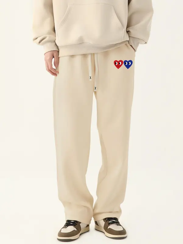 Men's Heart Print Pocket Drawstring Waist Sweatpants, Regular Fit Straight Leg Pants for Spring & Fall, Drippy Outfits, Men's Trousers for Summer Daily Wear, Pants for Men, Going Out Outfit, Casual Menswear Valentine's Day, gift, Work Trousers Men 2