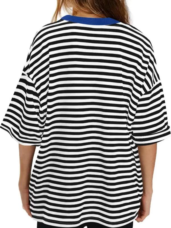 Women's Striped Print   Tee, Casual  Round Neck T-shirt for Summer, Ladies Clothes for Daily Wear 1