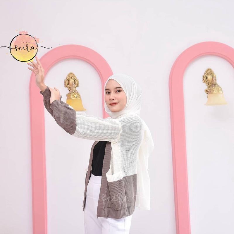 [BISA COD] Manda Outer Cardy 2 Tone / Sweater Wanita / Cardigan Rajut / Outer Wanita / Knit Cardigan / Outer Rajut / Manda Cardi 2