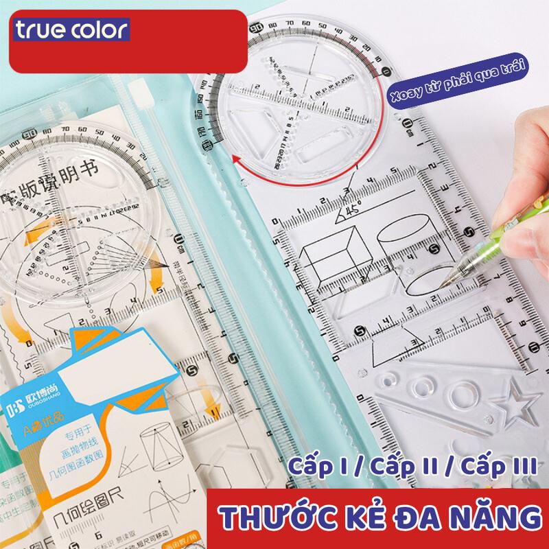 Thước kẻ đa năng, bộ thước đa năng 5 trong 1 có thể xoay 360 độ, thước kẻ hình học - Thước đo đa năng hỗ trợ học toán thước  dẻo thước  dẻo