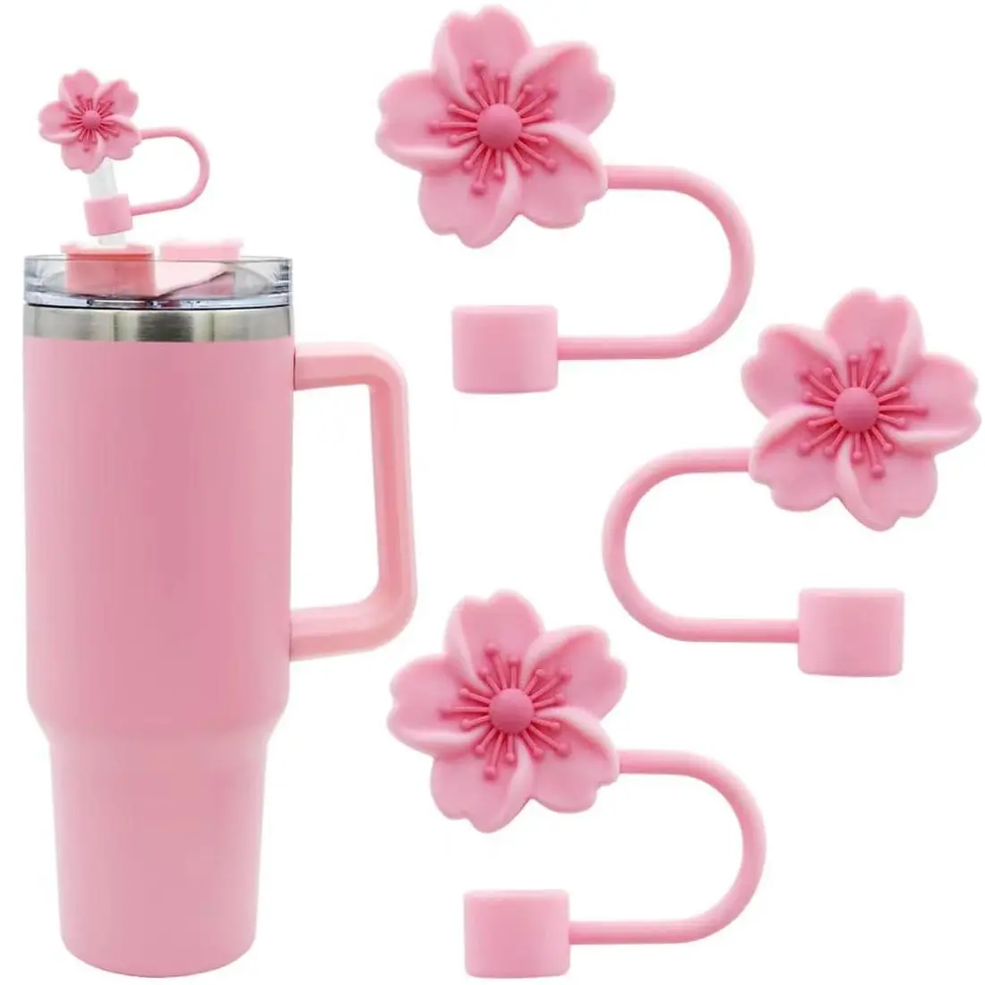 Cute Flower Shaped Silicone Straw Cap without Cup/Straw, Reusable Straw Cover for Tumbler Cups, Reusable Drinkware Accessories for Home Kitchen and Party