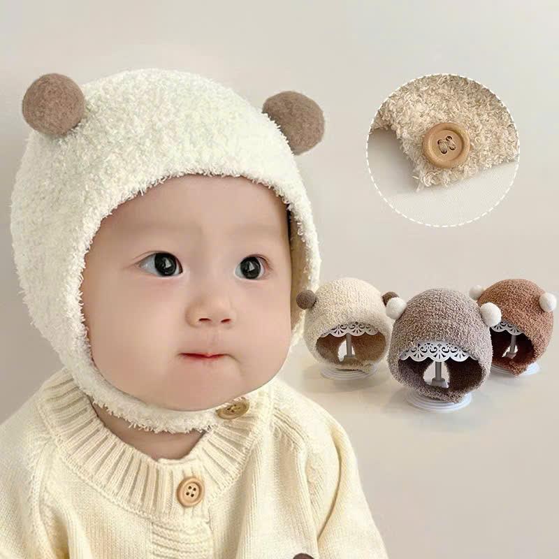 [FREESHIP] Mũ Len Lông Cừu Cho Bé 3-36 Tháng Quả Tròn Cài Cúc - Mũ Len Cho Bé Trai Bé Gái Lông Cừu Phong Cách Hàn Quốc