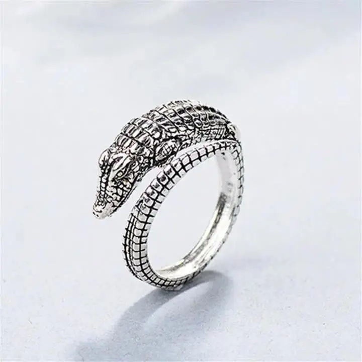 New Silver Color Crocodile Ring Female Small Animal Cute European and American Unicorn Ring Adjustable Size Fashion Jewelr