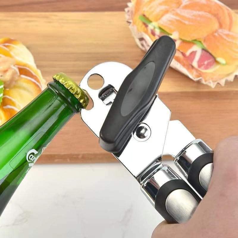 Product Introduction of 3in1 Stainless Steel Tin Opener Cordless Tin Opener with Lids Off Jar Opener and Bottle Opener Kitchen Utensils Smooth 6