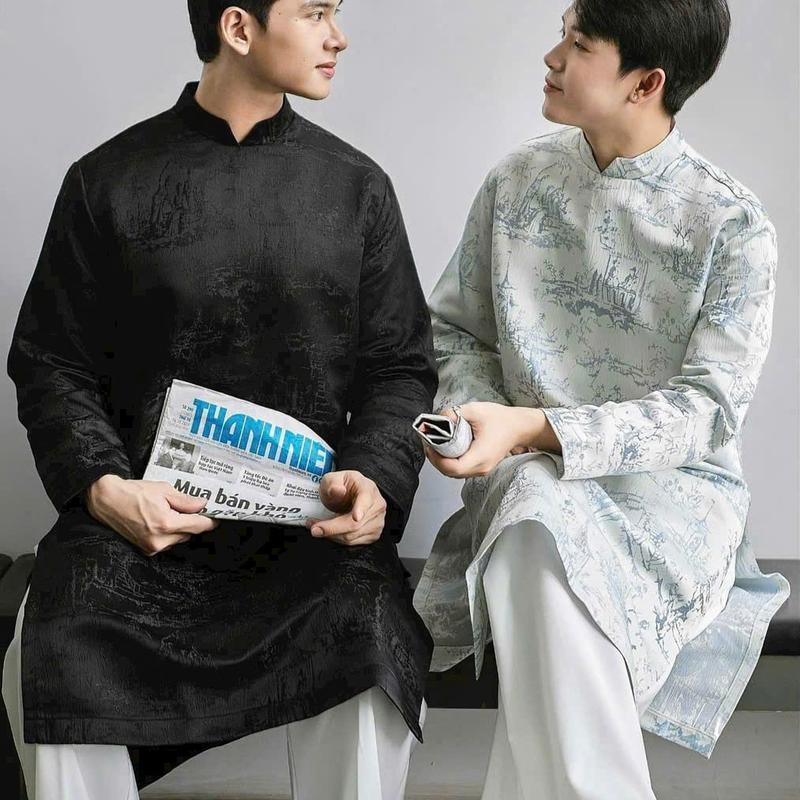 Áo dài nam cách tân gấm hoạ tiết hình bán sỉ mặc lễ tiệc sang trọng