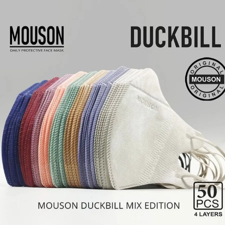Masker MOUSON Duckbill Box isi 50 Pcs 4 PLY Putih Hitam Abu White Black Original